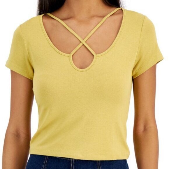 Hippie Rose Tops - Hippie Rose Juniors' Criss-Cross T-Shirt - Bold Green, Size S, NWT